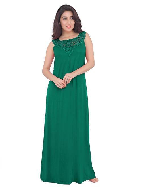 solid green square neck lace detail nighty - 18327580 - Very Small Image - 1