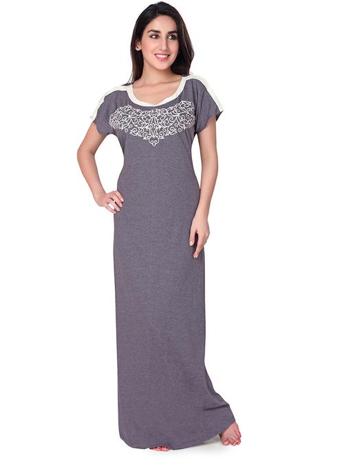 round neck embroidered detail nighty - 18327598 - Very Small Image - 1