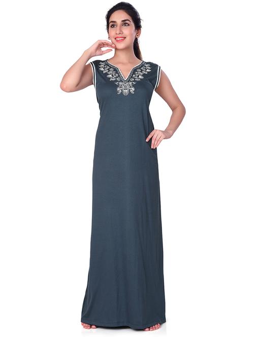 v-neck embroidered detail nighty - 18327605 - Very Small Image - 1