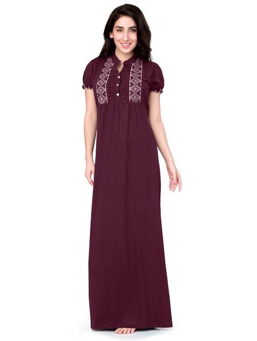 mandarin neck embroidered detail nighty - 18327625 - Very Small Image - 1
