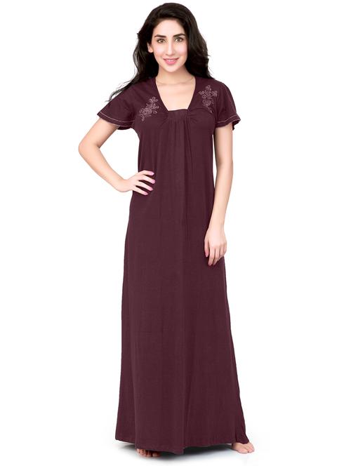 v-neck embroidered detail nighty - 18327632 - Very Small Image - 1