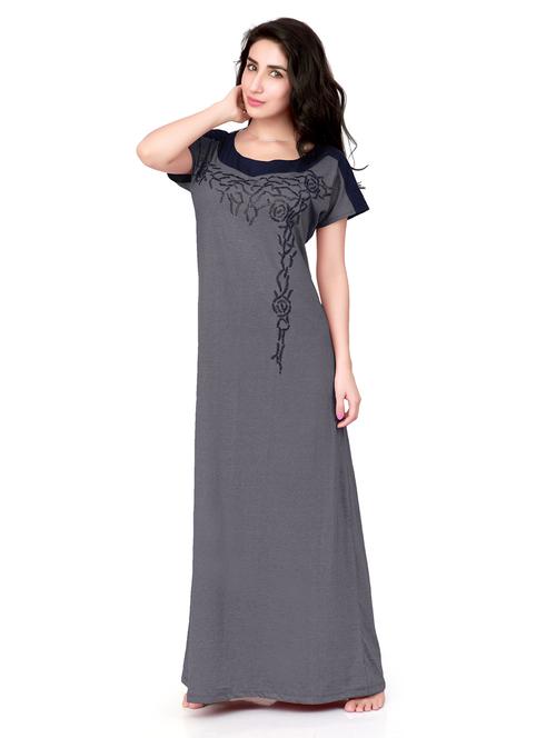 round neck embroidered detail nighty - 18327647 - Very Small Image - 1
