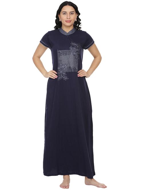 mandarin neck embroidered detail nighty - 18327649 - Very Small Image - 1