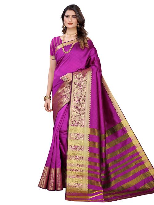 pink cotton kanjivaram saree with blouse - 18327762 - Very Small Image - 1
