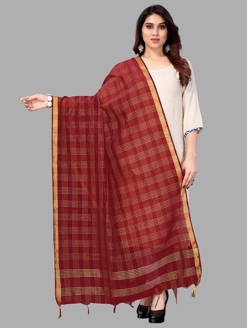 red cotton dupatta - 18327817 - Very Small Image - 1