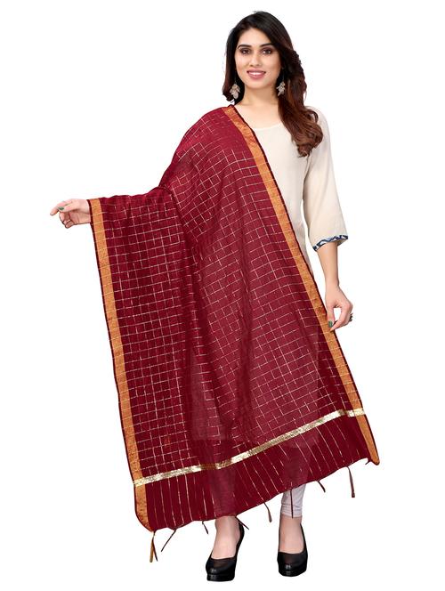 red cotton dupatta - 18327818 - Very Small Image - 1