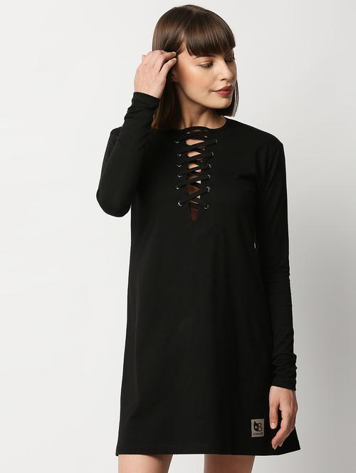 long sleeve solid a-line dress - 18328032 - Very Small Image - 1