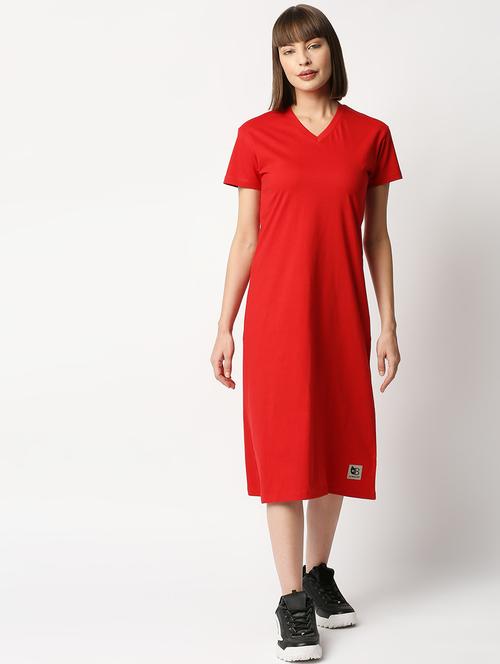 v-neck solid a-line dress - 18328033 - Very Small Image - 1