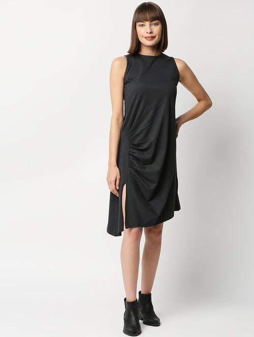 round neck solid asymmetric dress - 18328035 - Very Small Image - 1
