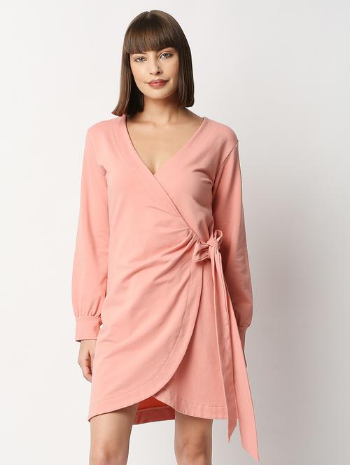 v-neck solid wrap dress - 18328164 - Very Small Image - 1