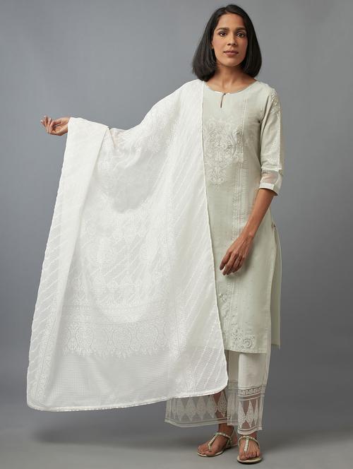 white printed dupatta - 18328202 - Very Small Image - 1