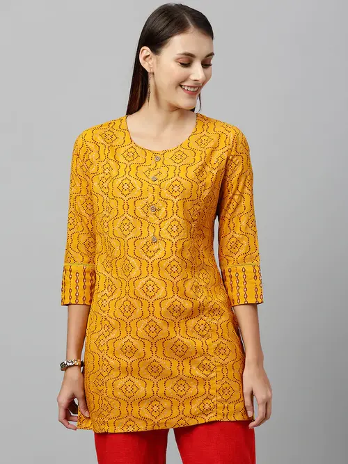 ladies cotton printed kurti yellow color - 18328204 - Very Small Image - 1