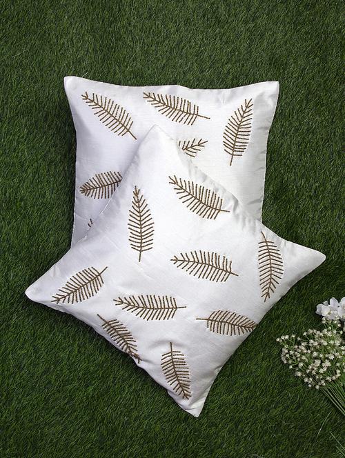 alina decor white embroidered set of 2 cushion covers - 18328458 - Very Small Image - 1