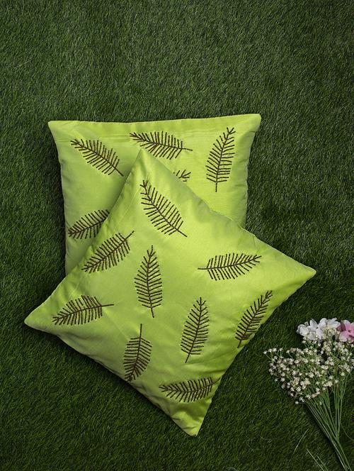 alina decor green embroidered set of 2 cushion covers - 18328463 - Very Small Image - 1