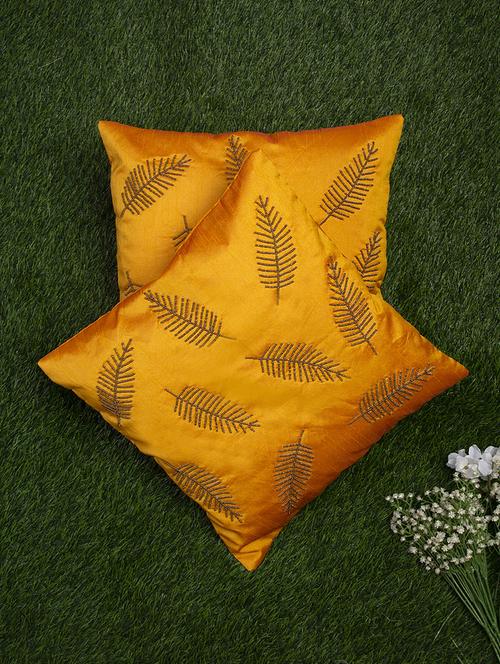 alina decor yellow embroidered set of 2 cushion covers - 18328468 - Very Small Image - 1