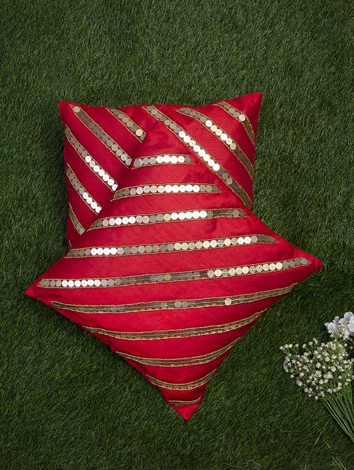 alina decor red embroidered set of 2 cushion covers - 18328472 - Very Small Image - 1