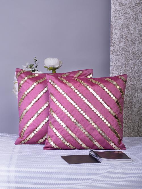 alina decor pink embroidered set of 2 cushion covers - 18328476 - Very Small Image - 1