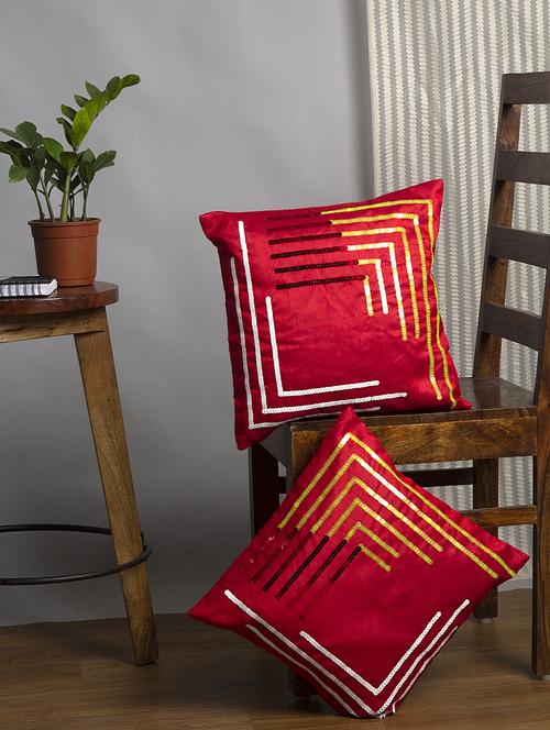 alina decor red embroidered set of 2 cushion covers - 18328482 - Very Small Image - 1