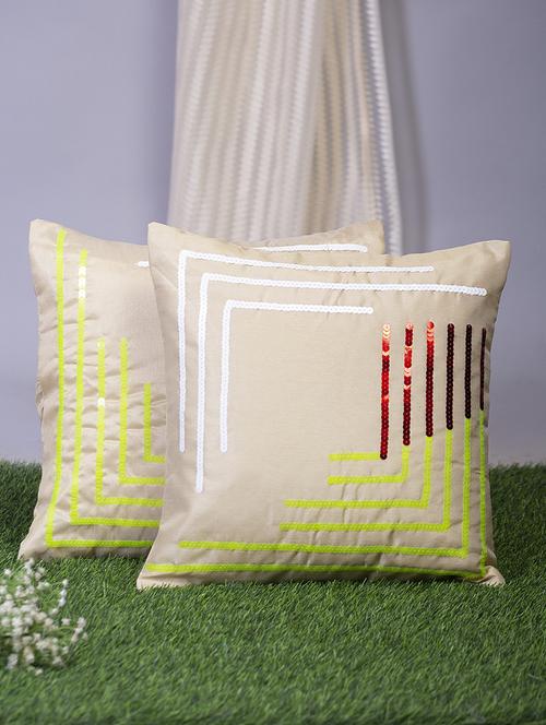 alina decor beige embroidered set of 2 cushion covers - 18328486 - Very Small Image - 1