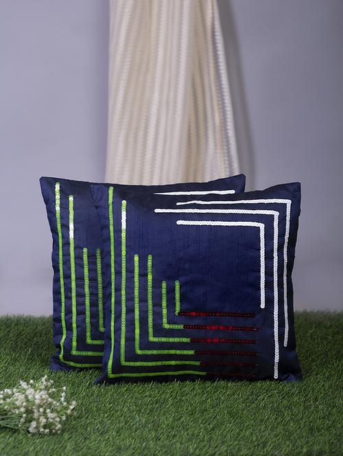 alina decor blue embroidered set of 2 cushion covers - 18328487 - Very Small Image - 1