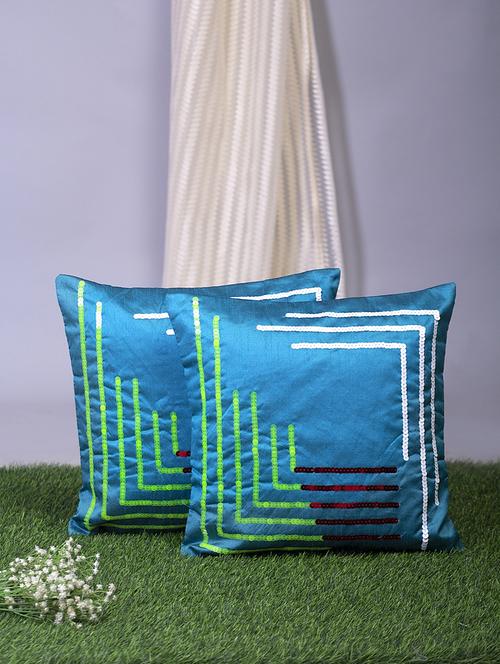alina decor teal embroidered set of 2 cushion covers - 18328488 - Very Small Image - 1