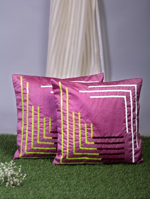 alina decor pink embroidered set of 2 cushion covers - 18328489 - Very Small Image - 1
