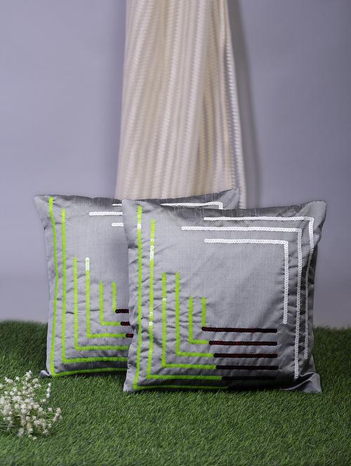 alina decor grey embroidered set of 2 cushion covers - 18328492 - Very Small Image - 1