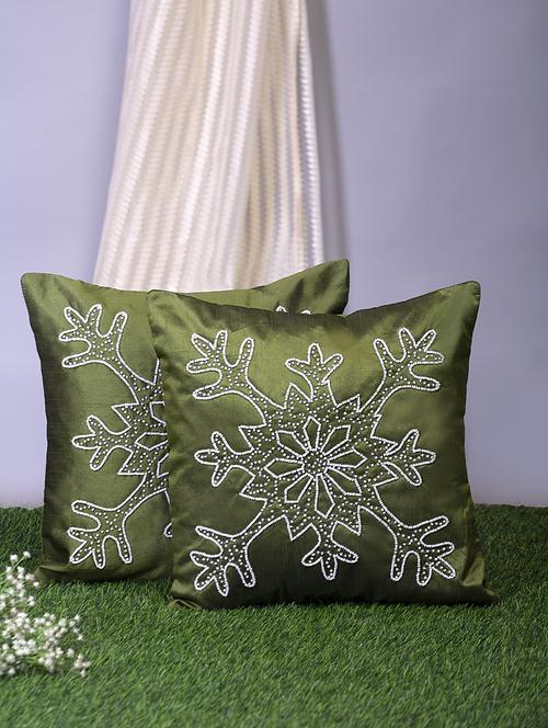 alina decor green embroidered set of 2 cushion covers - 18328501 - Very Small Image - 1