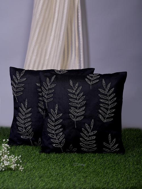 alina decor black embroidered set of 2 cushion covers - 18328508 - Very Small Image - 1