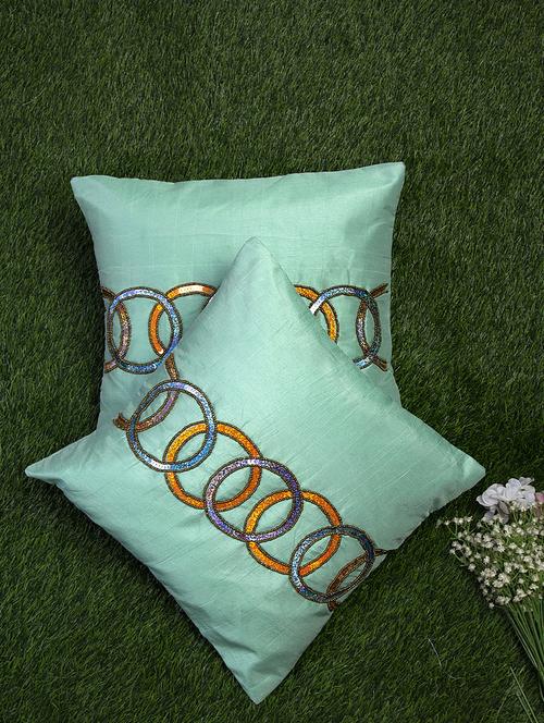 alina decor sea green embroidered set of 2 cushion covers - 18328518 - Very Small Image - 1