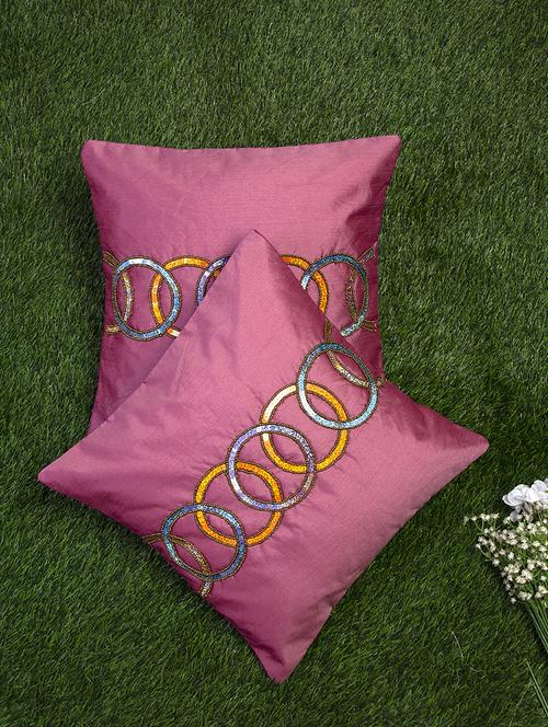 alina decor pink embroidered set of 2 cushion covers - 18328522 - Very Small Image - 1
