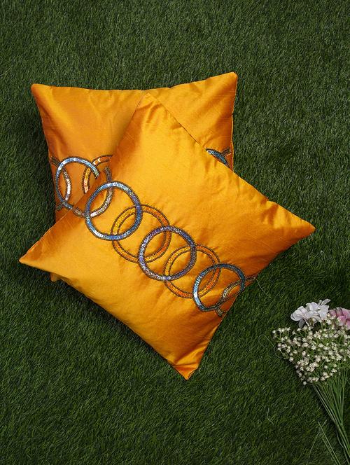 alina decor yellow embroidered set of 2 cushion covers - 18328523 - Very Small Image - 1