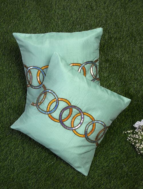 alina decor sea green embroidered set of 2 cushion covers - 18328525 - Very Small Image - 1