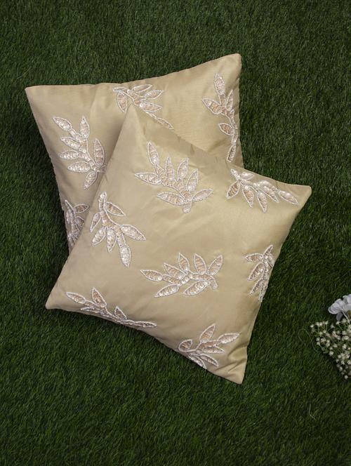 alina decor beige embroidered set of 2 cushion covers - 18328527 - Very Small Image - 1