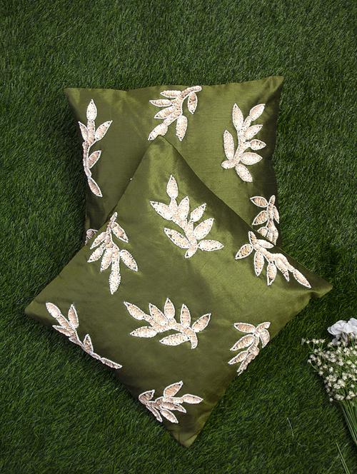 alina decor green embroidered set of 2 cushion covers - 18328532 - Very Small Image - 1