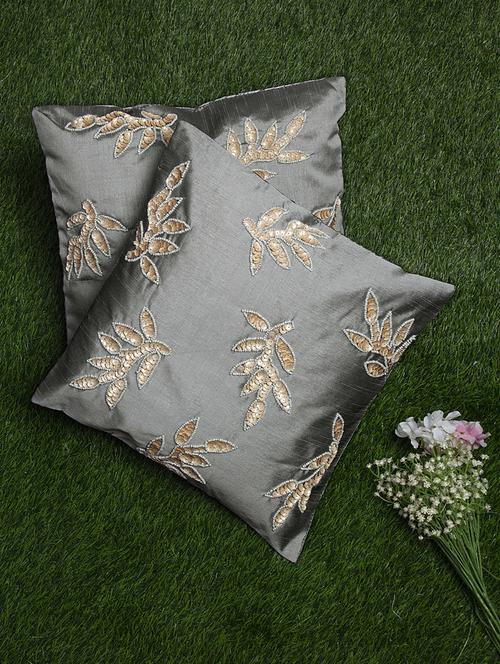 alina decor grey embroidered set of 2 cushion covers - 18328534 - Very Small Image - 1