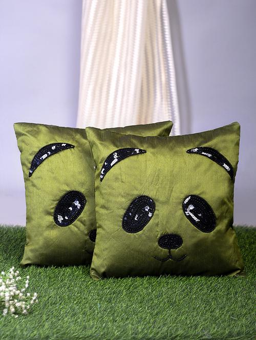 alina decor green and black embroidered set of 2 cushion covers - 18328552 - Very Small Image - 1