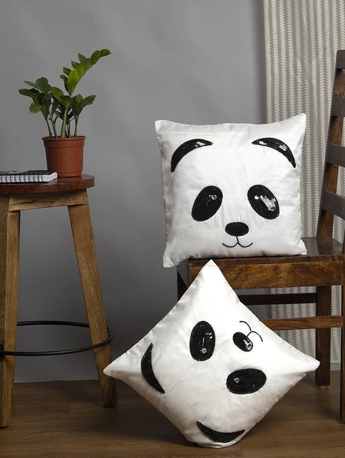 alina decor black and white embroidered set of 2 cushion covers - 18328561 - Very Small Image - 1