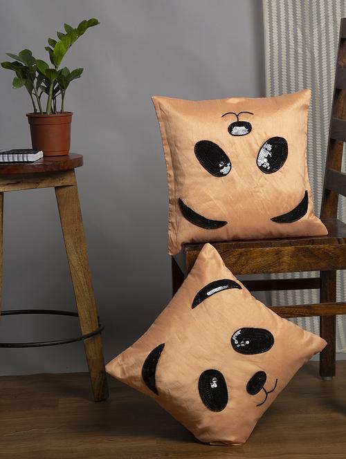 alina decor peach embroidered set of 2 cushion covers - 18328562 - Very Small Image - 1