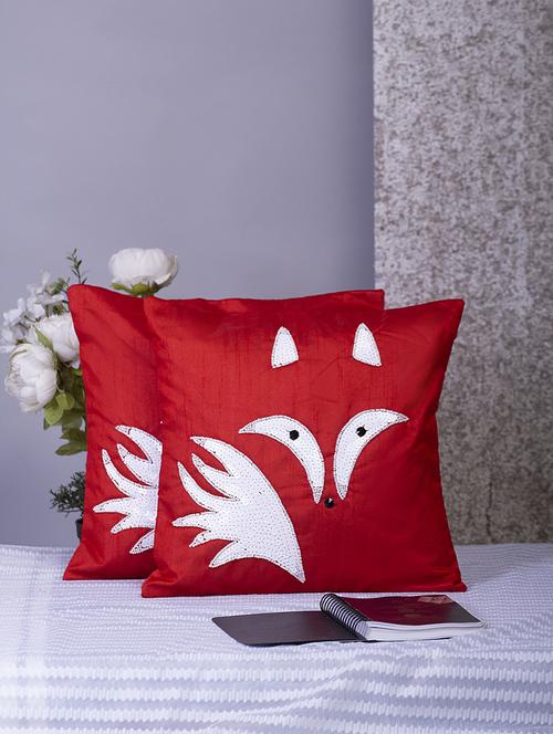alina decor red embroidered set of 2 cushion covers - 18328569 - Very Small Image - 1