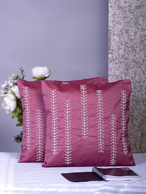 alina decor pink embroidered set of 2 cushion covers - 18328577 - Very Small Image - 1