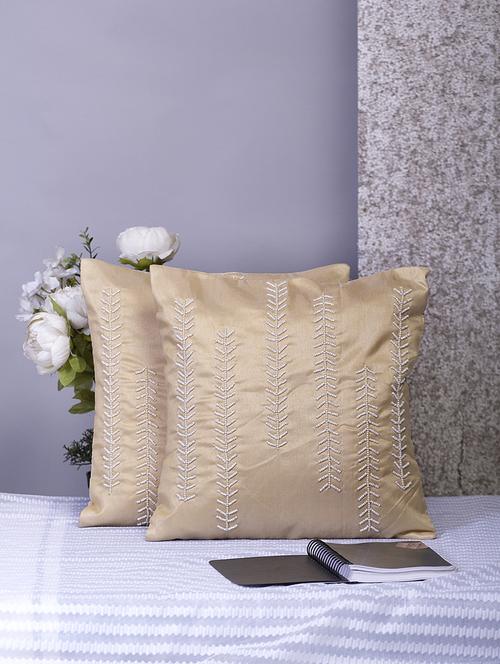 alina decor beige embroidered set of 2 cushion covers - 18328578 - Very Small Image - 1