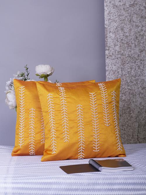 alina decor yellow embroidered set of 2 cushion covers - 18328579 - Very Small Image - 1