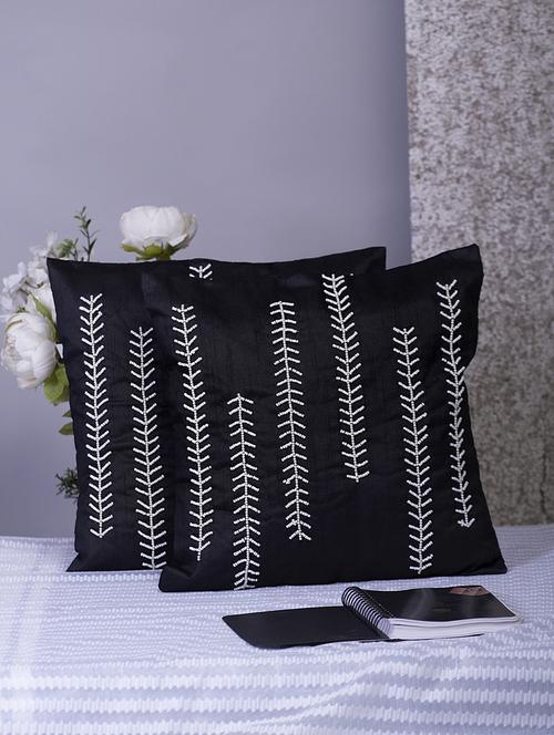 alina decor black embroidered set of 2 cushion covers - 18328581 - Very Small Image - 1