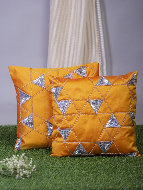 alina decor yellow embroidered set of 2 cushion covers - 18328588 - Very Small Image - 1