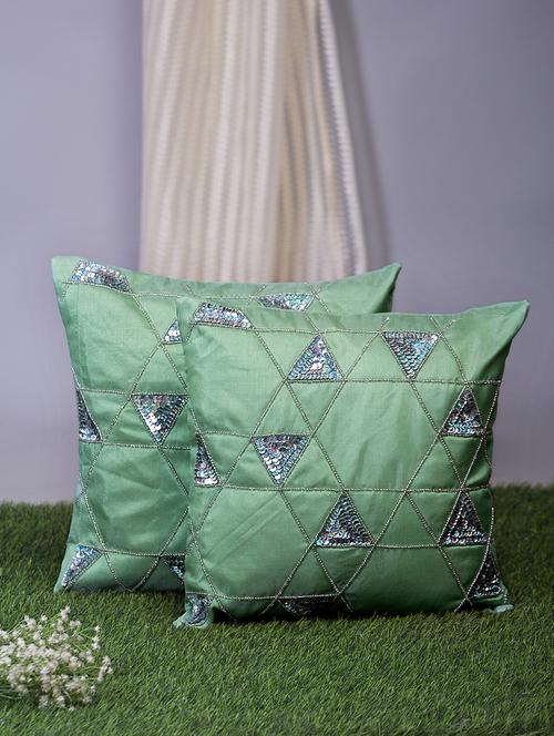 alina decor sea green embroidered set of 2 cushion covers - 18328592 - Very Small Image - 1