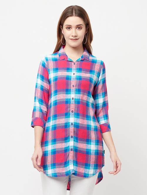 curved hem checkered shirt - 18328642 - Very Small Image - 1