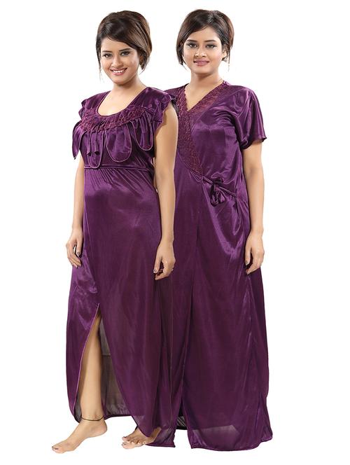 tie front lace detail nightwear set - 18329014 - Very Small Image - 1