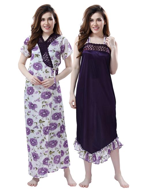 tie front printed nightwear set - 18329040 - Very Small Image - 1
