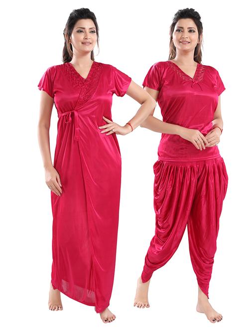 tie front solid nightwear set - 18329048 - Very Small Image - 1